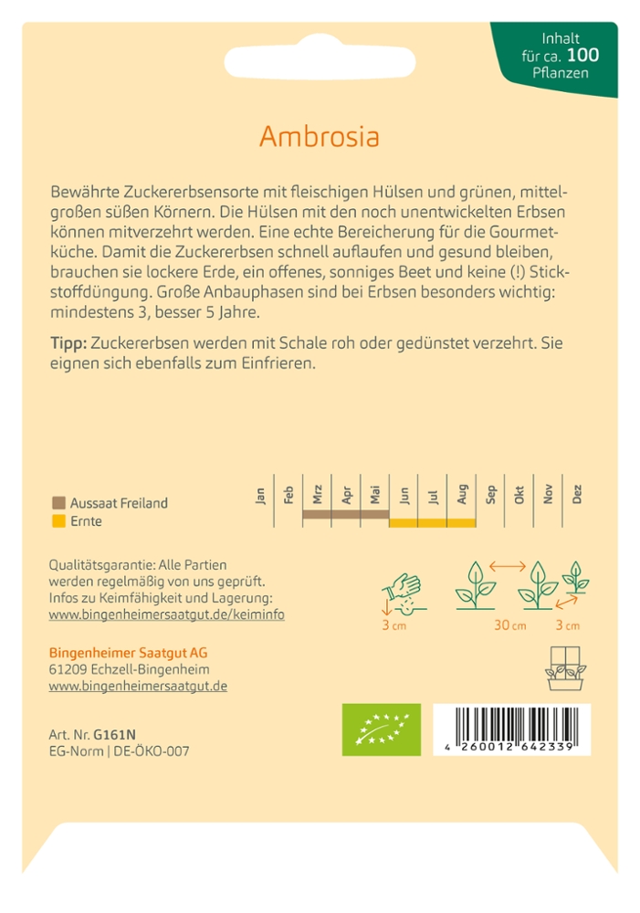 Zuckererbsen-Samen 'Ambrosia' | Süße Erbsen Zum Frischessen & Einfrieren | Mittel-frühe Sorte